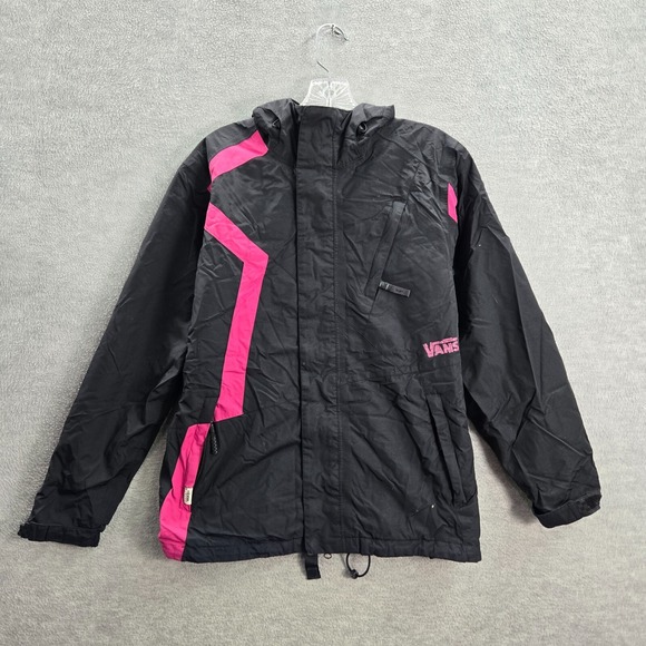 VANS Women Activewear Jacket Small Black Pink Colorblock Snow Full Zip Pocket - Picture 1 of 11
